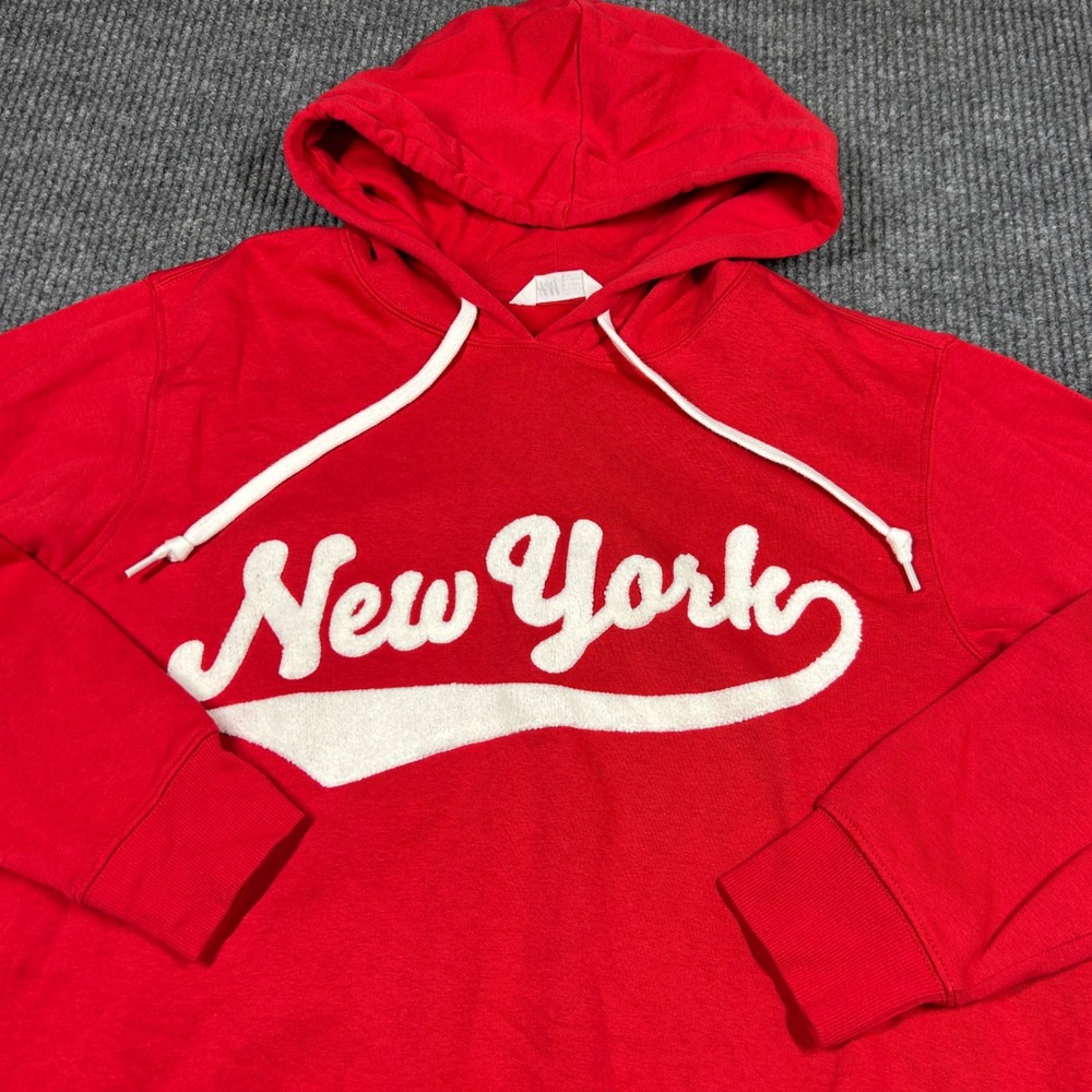 HM Womens Red New York Graphic Hoodie Sweatshirt Size L State Athl 1936 Pullover